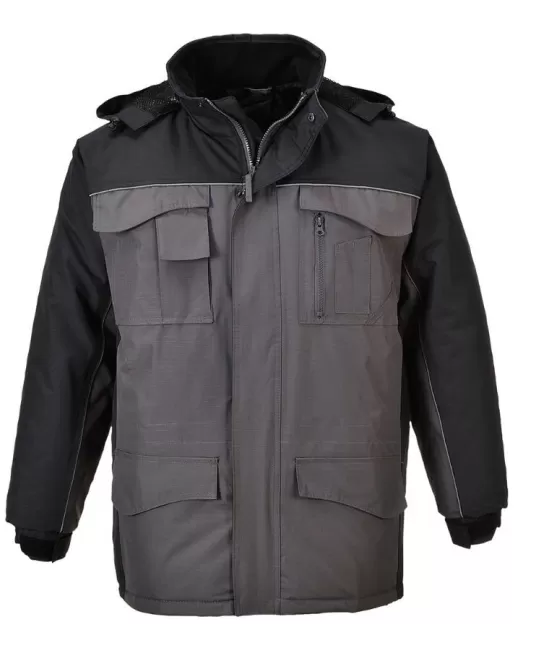 Jacheta vatuita parka ripstop, Negru si Gri