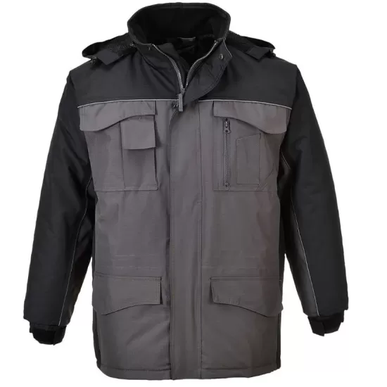 Jacheta vatuita, impermeabila, accesorii reflectorizante, model parka, Negru si Gri Jacheta vatuita, impermeabila, accesorii reflectorizante, model parka, Negru si Gri