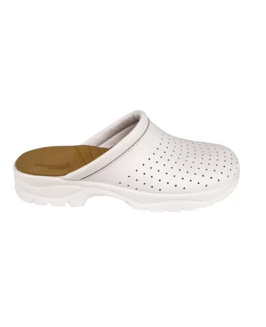 Saboti albi medicali fara bareta, piele, talpa ergonomica Alb