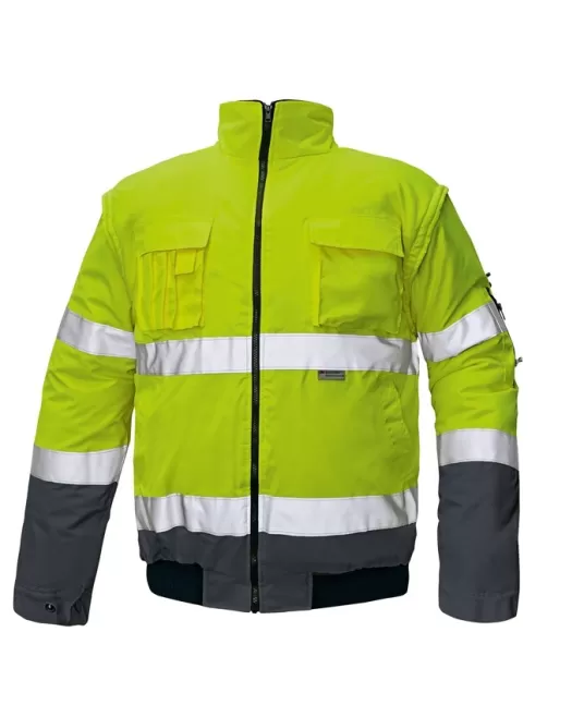 Jacheta vatuita reflectorizanta 2 in 1, inalta vizibilitate, galben/bleumarin