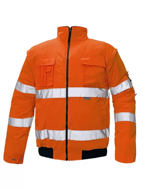 Jacheta vatuita reflectorizanta 2 in 1, inalta vizibilitate, portocaliu