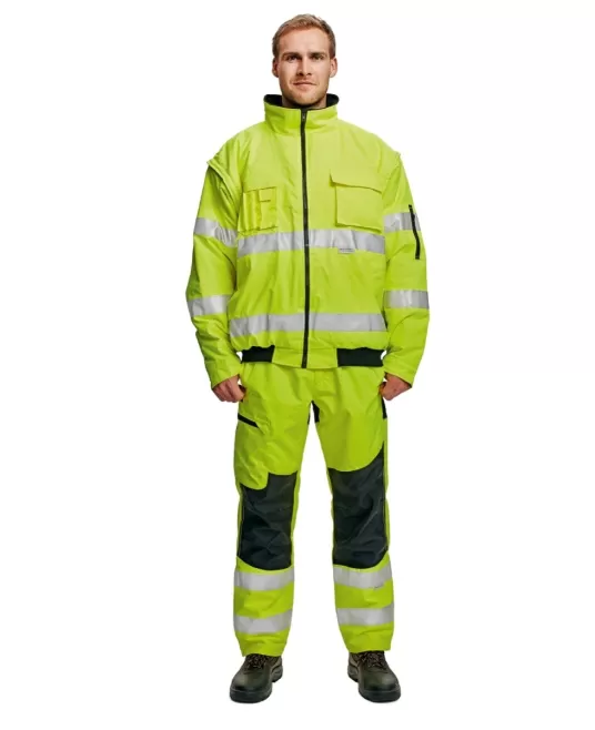 Jacheta vatuita reflectorizanta 2 in 1, inalta vizibilitate, portocaliu/bleumarin