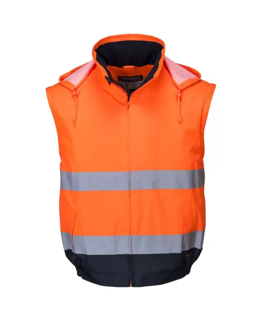 Jacheta de protectie reflectorizanta impermeabila 2 in 1, inalta vizibilitate, [C464] Portocaliu