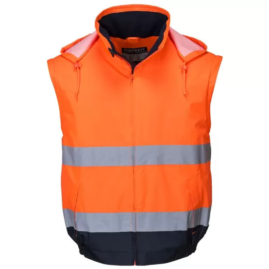 Jacheta de protectie reflectorizanta impermeabila 2 in 1, inalta vizibilitate, [C464] Portocaliu
