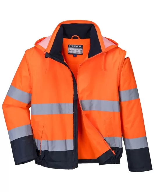Jacheta de protectie reflectorizanta impermeabila 2 in 1, inalta vizibilitate, [C464] Portocaliu