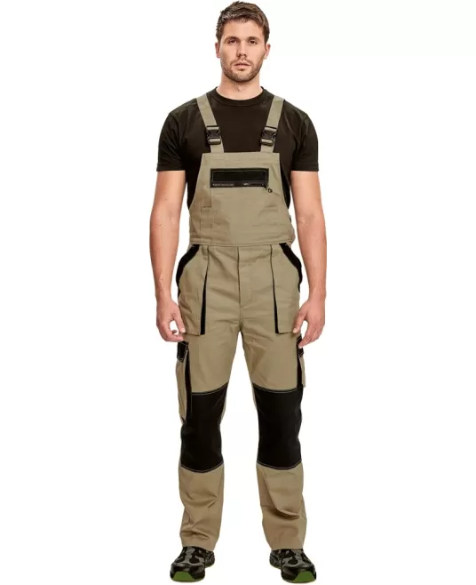 Salopeta cu pieptar vara, bumbac 200g/m2 Max  Bej cu negru Salopeta cu pieptar vara, bumbac 200g/m2 Max  Bej cu negru