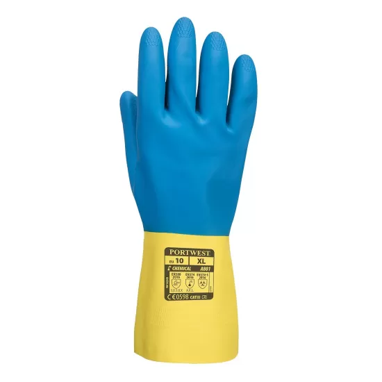 Manusi de protectie antichimica din latex, dublu impregnate, A801 Galben si albastru Manusi de protectie antichimica din latex, dublu impregnate, A801 Galben si albastru