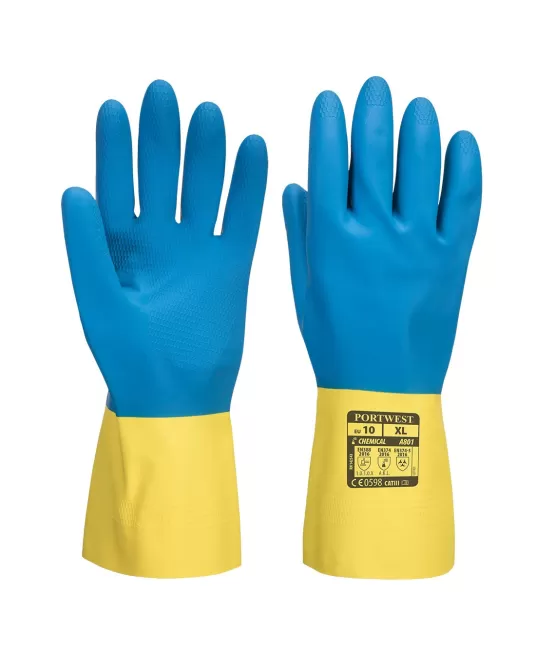 Manusi de protectie imersate in latex dublu-galben/albastru Manusi de protectie imersate in latex dublu-galben/albastru