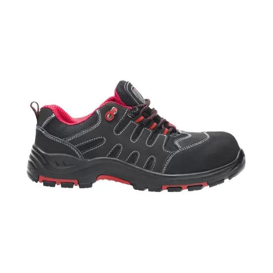 Pantofi de protectie cu bombeu compozit si lamela, S1P [G3197] Negru-Rosu