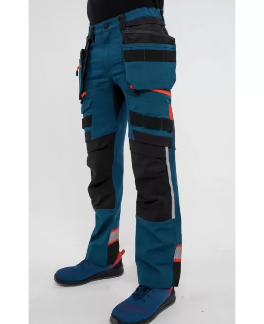 Pantaloni de lucru stretch premium DX440, albastru portocaliu Pantaloni de lucru stretch premium DX440, albastru portocaliu