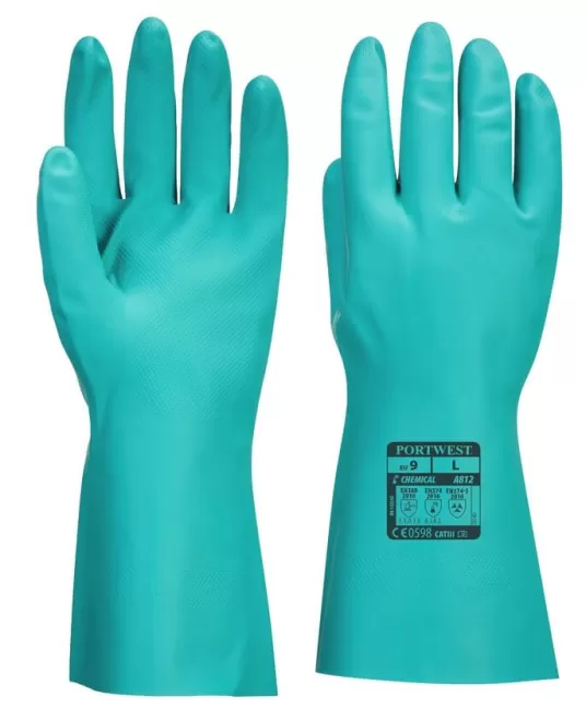 Manusi de protectie antichimica din nitril, grosime 0.38mm, impermeabile [A812] Verde