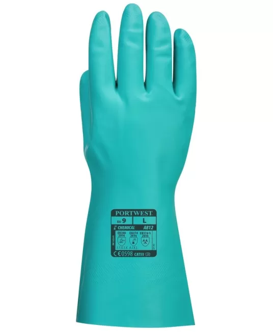 Manusi de protectie antichimica din nitril, grosime 0.38mm, impermeabile [A812] Verde