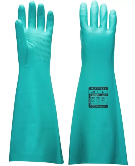 Manusi antichimice din nitril, cu manseta foarte lunga [A813] Verde
