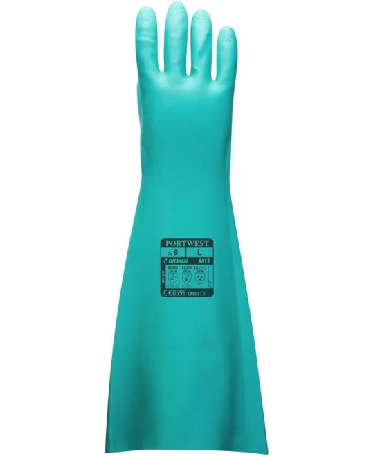 Manusi antichimice din nitril, cu manseta foarte lunga [A813] Verde
