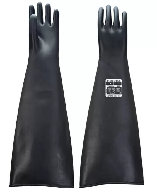 Manusi de protectie antichimica din latex, impermeabile, 44 cm lungime [A802] Negru