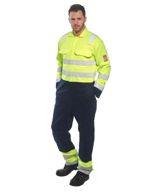 Combinezon de protectie Bizweld Hi-Vis reflectorizant Antistatic [BIZ7] Galben si bleumarin