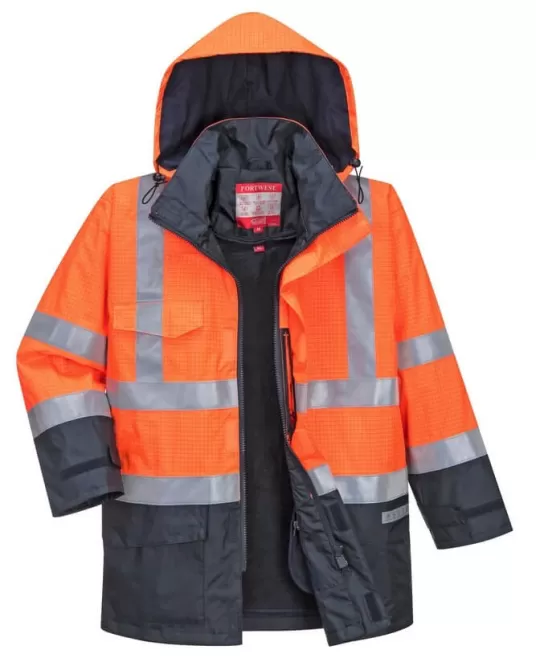 Jacheta de protectie ignifuga vatuita, antistatica, chimica, Portocaliu si bleumarin