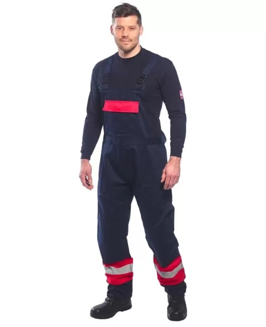 Salopeta  cu pieptar ignifuga antistatica protectie arc electric,  Bleumarin-rosu