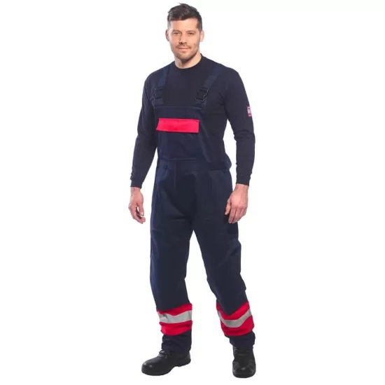 Salopeta cu pieptar ignifuga antistatica protectie arc electric, Bleumarin-rosu Salopeta cu pieptar ignifuga antistatica protectie arc electric, Bleumarin-rosu