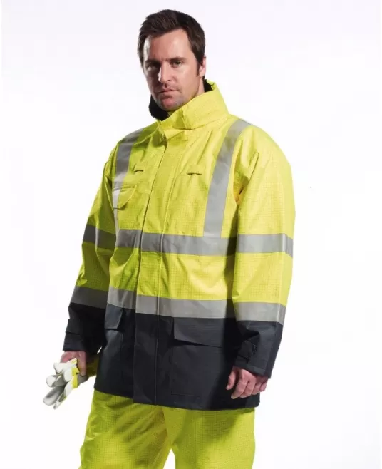 Jacheta de protectie ignifuga vatuita, antistatica, chimica, Galben si bleumarin