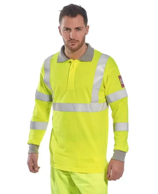 Tricou polo cu maneca lunga ignifug, antistatic, reflectorizant [FR77] Galben