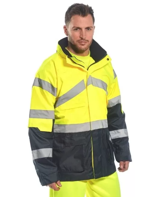 Jacheta impermeabila reflectorizanta, HiVis, bicolora, Galben si bleumarin