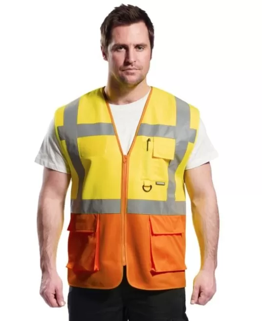 Vesta de protectie reflectorizanta, cu fermoar, galben-portocaliu, Galben si portocaliu Vesta de protectie reflectorizanta, cu fermoar, galben-portocaliu, Galben si portocaliu