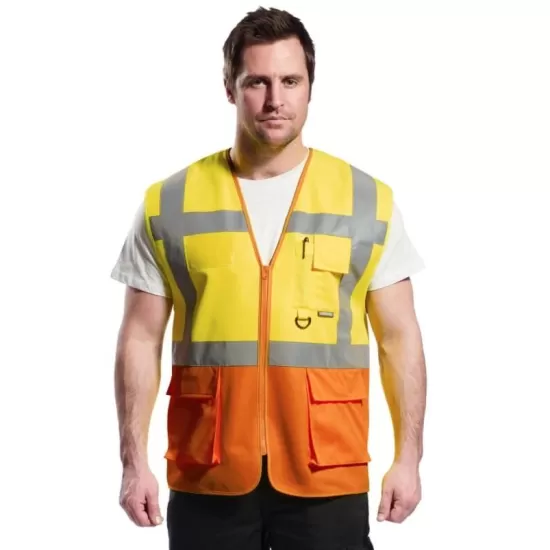 Vesta de protectie reflectorizanta, cu fermoar, galben-portocaliu, Galben si portocaliu Vesta de protectie reflectorizanta, cu fermoar, galben-portocaliu, Galben si portocaliu