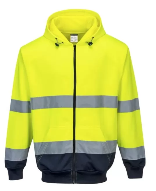 Hanorac reflectorizant cu fermoar si gluga, inalta vizibilitate [B317] Galben si Bleumarin