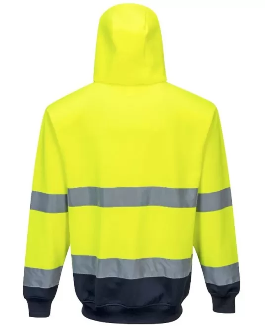 Hanorac reflectorizant cu fermoar si gluga, inalta vizibilitate [B317] Galben si Bleumarin