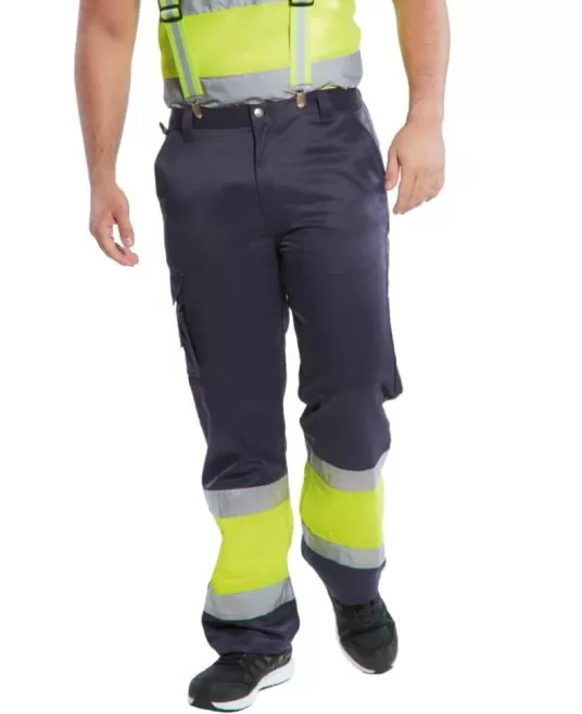 Pantaloni reflectorizanti Hi-Vis Two Tone Combat [E049] Galben si bleumarin