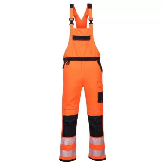 Pantaloni reflectorizanti Hi-Vis cu pieptar Bib & Brace, gama premium PW3 [PW344] Portocaliu si negru