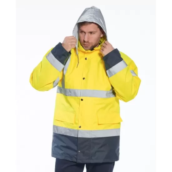 Jacheta vatuita reflectorizanta, 4 in 1, inalta vizibilitate, impermeabila, Galben si bleumarin Jacheta vatuita reflectorizanta, 4 in 1, inalta vizibilitate, impermeabila, Galben si bleumarin