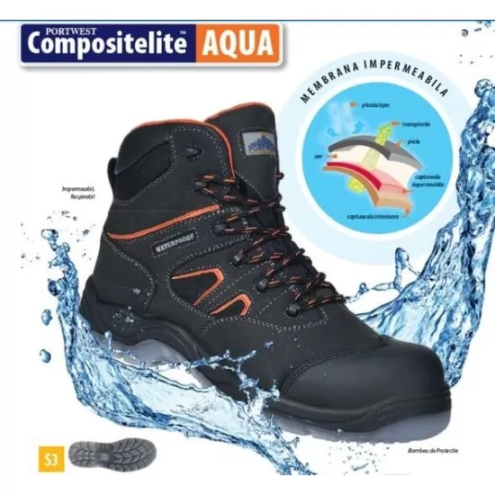 Bocanci de protectie S3 WR nemetalici, impermeabili, All Weather Boot [FC57] Negru