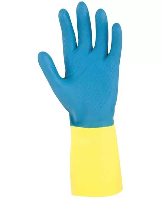 Manusi de protectie imersate in latex, galben-albastru
