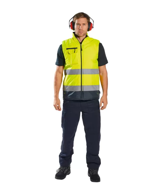 Vesta vatuita reflectorizanta, inalta vizibilitate, bicolora, Galben si bleumarin