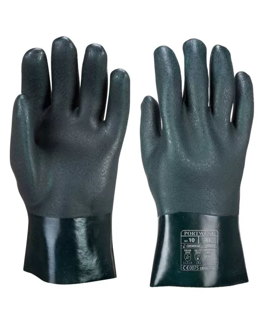 Manusi de protectie antichimica, PVC dublu impregnat, 27cm [A827] Verde