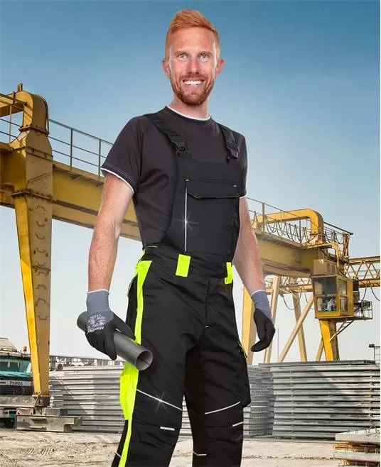 Salopeta cu pieptar calitate premium  tercot kanvas 270g/m2 Neon Negru si galben Salopeta cu pieptar calitate premium  tercot kanvas 270g/m2 Neon Negru si galben