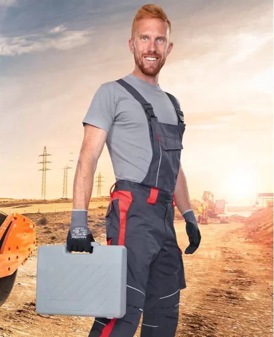 Salopeta cu pieptar calitate premium tercot kanvas 270g/m2 Neon Gri cu rosu Salopeta cu pieptar calitate premium tercot kanvas 270g/m2 Neon Gri cu rosu