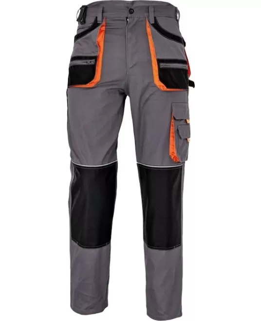 Pantaloni de lucru Carl, tercot 235g/m2, Gri cu portocaliu
