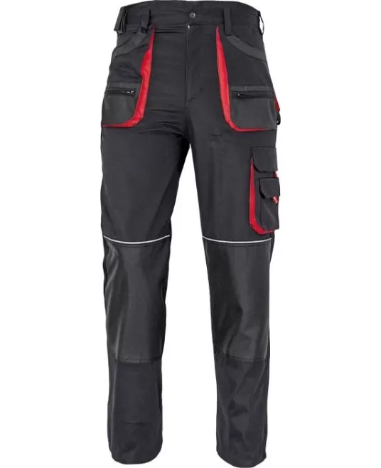 Pantaloni de lucru Carl, tercot 235g/mp, Negru-rosu