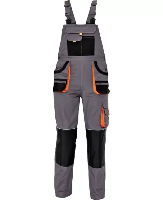 Salopeta cu pieptar Carl, tercot 235g/m2, gri cu portocaliu Salopeta cu pieptar Carl, tercot 235g/m2, gri cu portocaliu