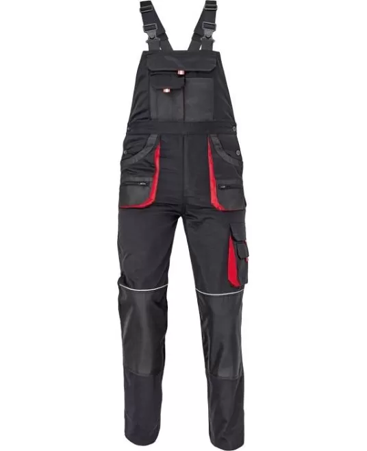 Salopeta cu pieptar  Carl, tercot 235g/m2, negru cu rosu  Salopeta cu pieptar  Carl, tercot 235g/m2, negru cu rosu