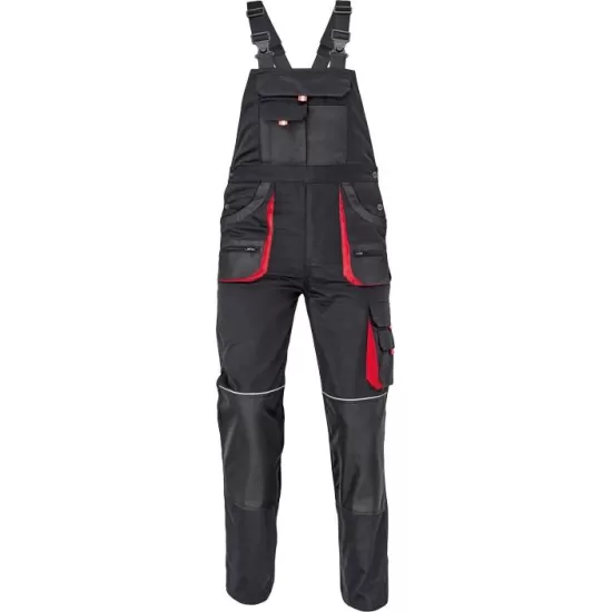 Salopeta cu pieptar Carl, tercot 235g/m2, negru cu rosu Salopeta cu pieptar Carl, tercot 235g/m2, negru cu rosu