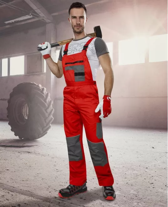 Salopeta de lucru foarte rezistenta la uzura, tercot 235g/m2, 2Strong Rosu Salopeta de lucru foarte rezistenta la uzura, tercot 235g/m2, 2Strong Rosu