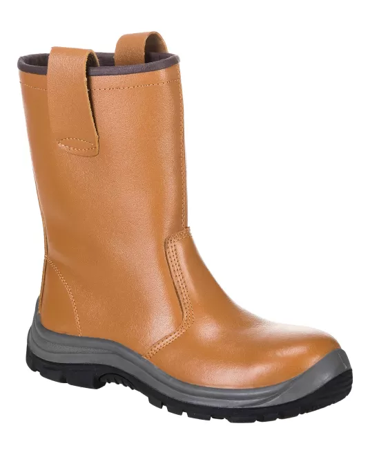 Cizme de piele cu bombeu metalic si lamela, talpa HRO S1P [FW06] Maro deschis