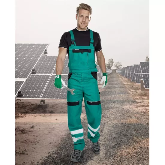 Salopeta cu pieptar Cool Trend dungi reflectorizante, bumbac 260g/m2 Verde Salopeta cu pieptar Cool Trend dungi reflectorizante, bumbac 260g/m2 Verde