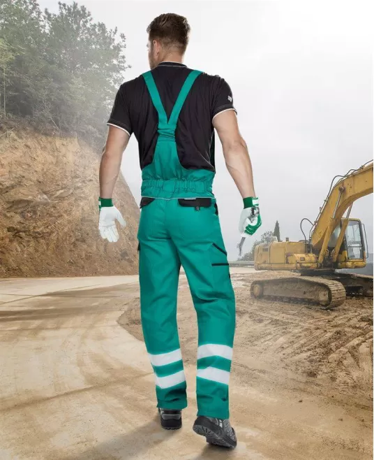 Salopeta cu pieptar Cool Trend dungi reflectorizante, bumbac 260g/m2 Verde