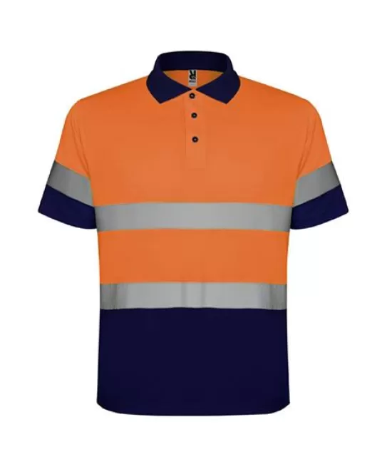 Tricou polo HiVis reflectorizant, poliester, Portocaliu bleumarin
