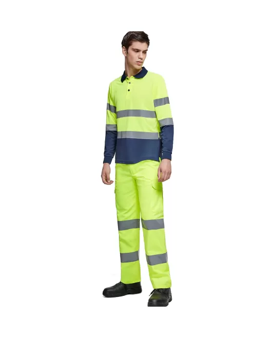 Tricou polo reflectorizant, cu maneca lunga Galben si bleumarin Tricou polo reflectorizant, cu maneca lunga Galben si bleumarin